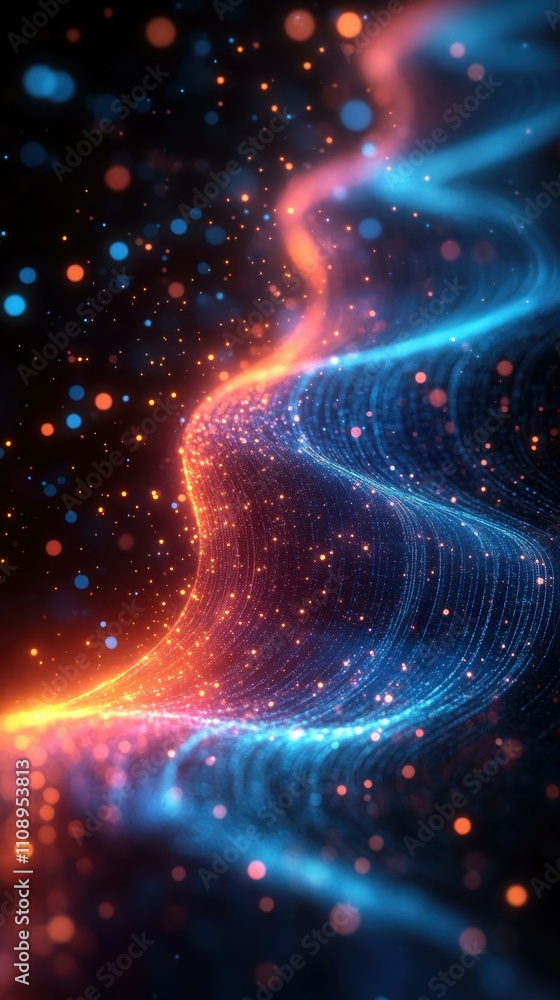 Aufkleber data network visualization. abstract glowing particles flow dynamic lines, futuristic technology bac