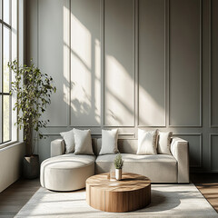 Luxury modern living room interior design featuring elegant sofas, artistic decor, and stylish lighting setups.