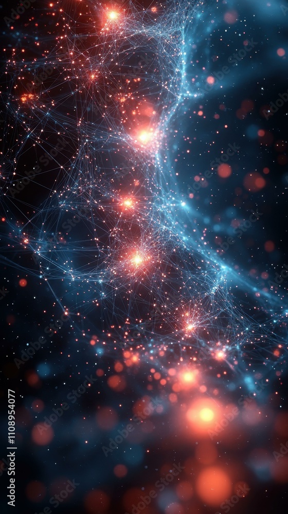 Poster smart home devices. abstract digital network visualization with glowing particles and connecting lin
