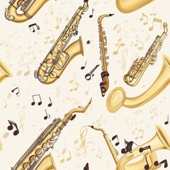 Naklejka premium Golden Saxophone Music Pattern