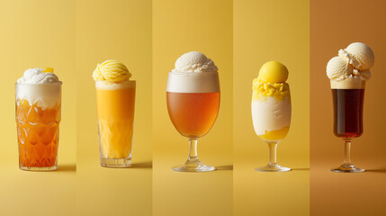 Creative Beverage Collage Featuring Drinks and Desserts