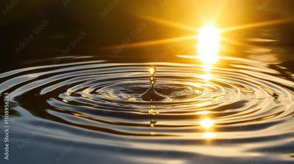Poster sunlight reflection on water surface with ripple effect and drop