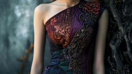 Close-up of a Woman's Arm Wearing an Intricately Embroidered Dress