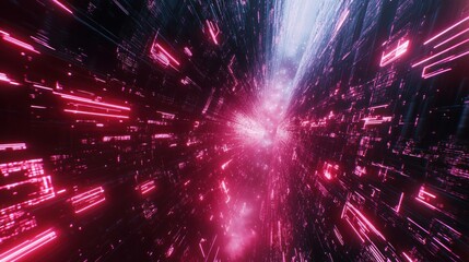 Fototapeta premium Abstract digital tunnel with vibrant pink and blue lights 