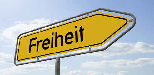 Fototapeta premium Pfeilwegweiser mit der Beschriftung Freiheit