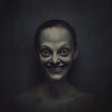 demonic woman face in evil smile