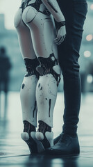 Obraz premium Human and robot close together. Human-robot relationship.