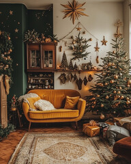 Cozy living room with vintage Christmas decorations
