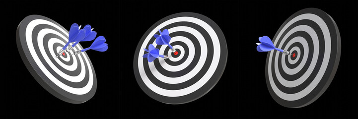 Set of Game of Darts with Red Target Board for Business Target Marketing Concept 3D Illustration