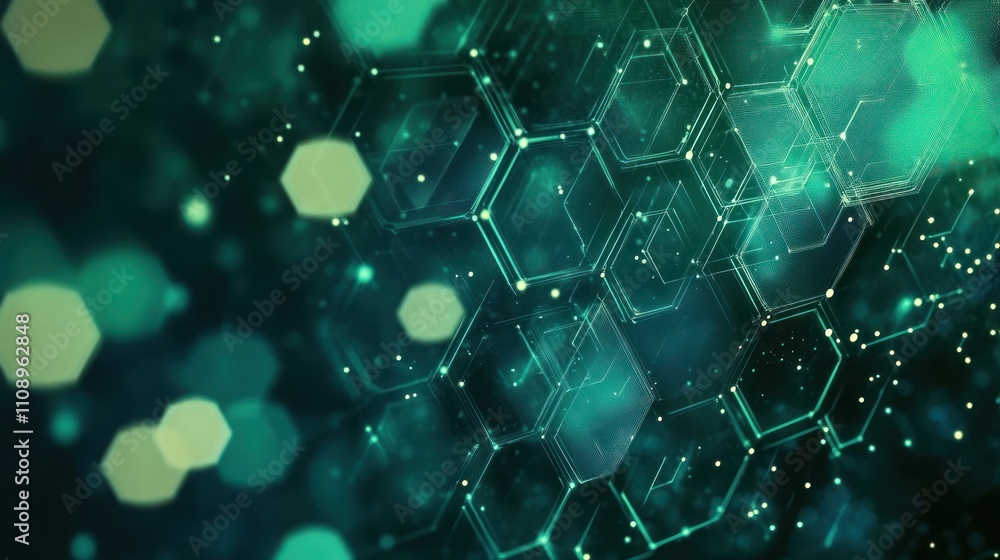 Poster abstract hexagonal pattern with glowing elements