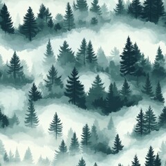 Fototapeta premium Misty Forest Landscape Pattern Design