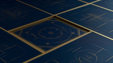 Obraz premium Abstract Gold Framed Blue Geometric Designs