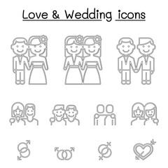 Wedding & Loving icon set in thin line style