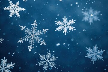 A Winter Wonderland of Intricate Snowflakes Falling on a Deep Blue Background