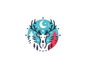 Christmas Deer Logo Design Icon Symbol Vector Illustration