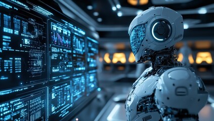 Fototapeta premium A Futuristic Robot in an Ai control center