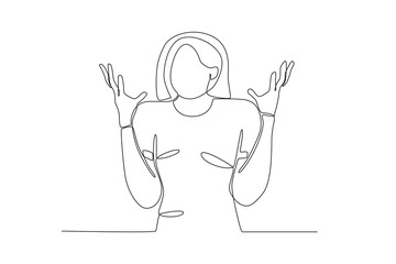 Obraz premium Single continuous line drawing of A woman who is angry and holds back her emotions. Dynamic single line draw design graphic vector illustration. 