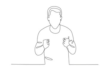 Single continuous line drawing of Angry man clenching fists. Dynamic single line draw design graphic vector illustration.

