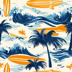 Obraz premium Vibrant Surf and Palm Beach Pattern