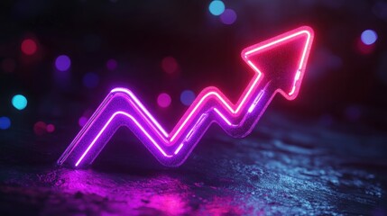 Neon upward arrow symbolizing growth and progress