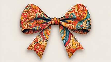 Beautiful and stylish bow tie on a solid colored background , traditional  colorful bow tie on fine silk cloth, an orange and blue plaid bow on light white color background