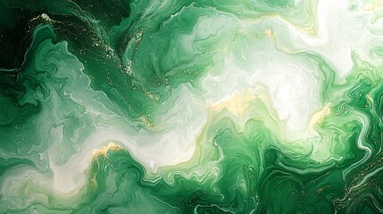 Obraz premium Abstract green and white marbled background with fluid patterns and shimmering effect