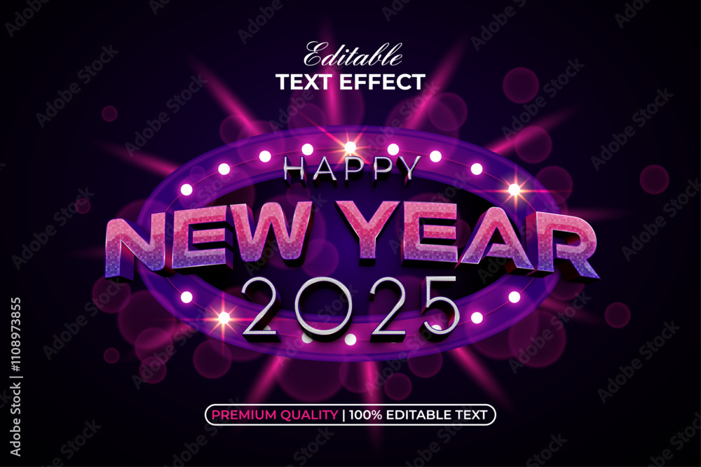 Poster New Year 2025 Text Effect Gradient 3D Color Style. Editable Text Effect.