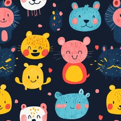 Adorable Animal Faces Seamless Pattern