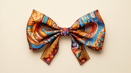 Beautiful and stylish bow tie on a solid colored background , traditional  colorful bow tie on fine silk cloth, an orange and blue plaid bow on light white color background