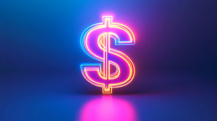 Fototapeta premium 3d neon glowing Dollar on cyan background. Set for design presentations.