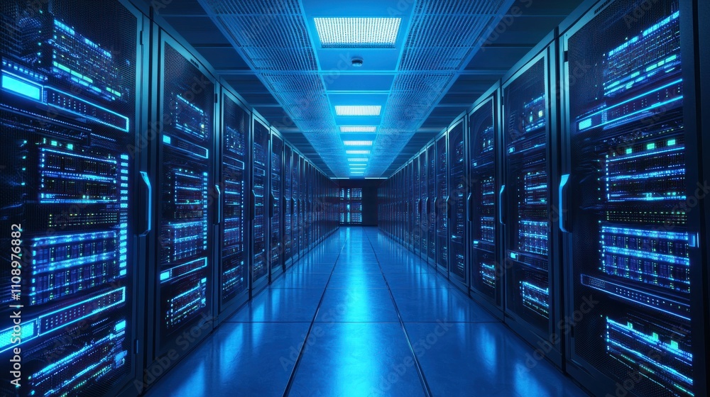 Aufkleber a data center with advanced server cooling systems, emphasizing efficiency and technology.
