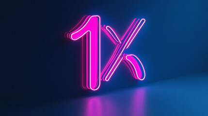 3D rendering neon percent sign isolated on blue background. Set for design presentations. Trend modern logotype design. 3d illustration