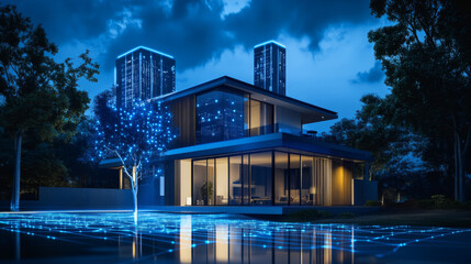 Fototapeta premium Voice assistant helps you to manage smart home system. Smart house said in a human voice. Control the Internet of things using voice commands.