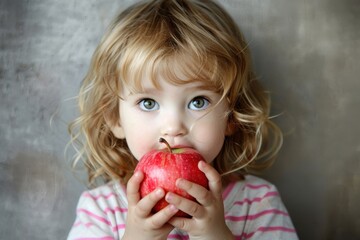Child Enjoying Eating an Apple with Delight
