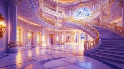 Obraz premium Grand Palace Interior with Elegant Spiral Staircase