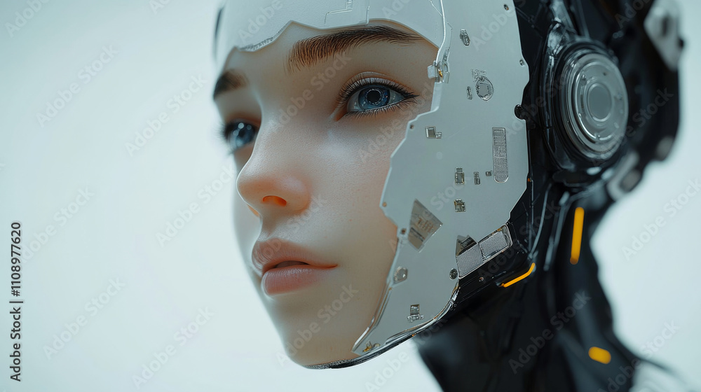 Poster low poly face of artificial intelligence. ai technology concept. future tech concept. abstract robot