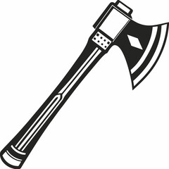 Silhouette Design of a Wooden Axe with a Sharp Blade and Rustic Wooden Handle in a Minimalist Style