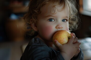 Child Enjoying Eating an Apple with Delight