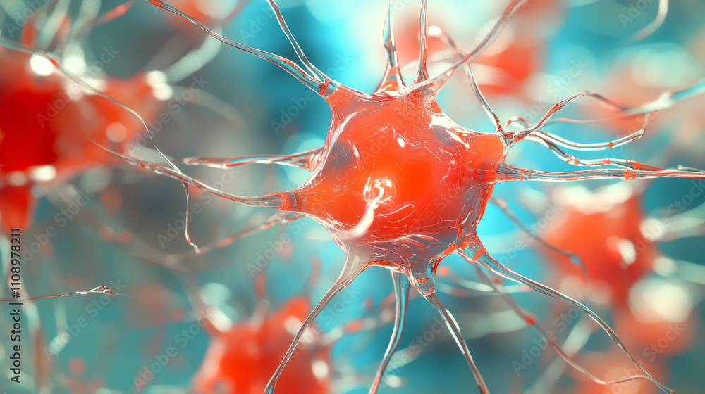 Poster artificial mathematical neural network. macro 3d illustration