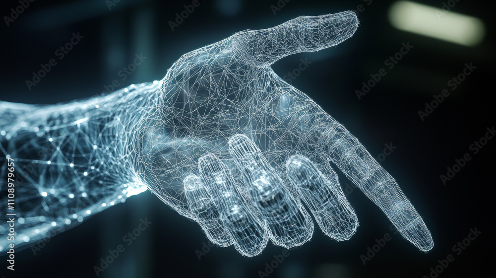 Poster 3d scan of hand man. future technology concept. vector wire frame hand of man. 3d scanning.
