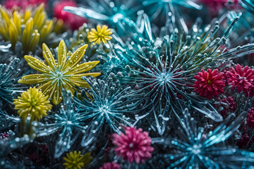 Macro View of Icy Winter Flowers