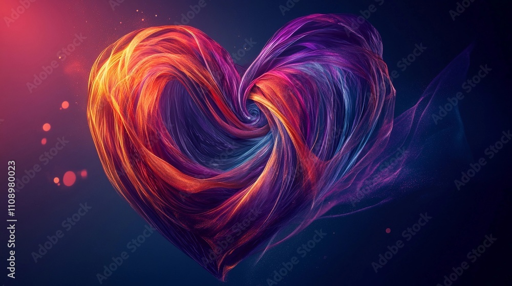 Poster heart shape created with colorful swirling patterns against a dark background
