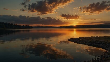 Fototapeta premium Sunset at a lake.