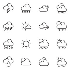 Obraz premium Weather forecast - thin line icons set. Vector, meteorological elements for web design, mobile applications