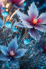 Macro View of Icy Winter Flowers