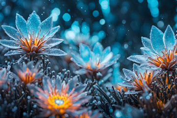 Macro View of Icy Winter Flowers