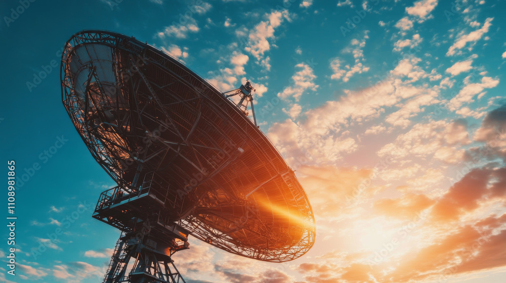 Poster communication technology. wireframe background. the satellite transmits the signal from space to ear