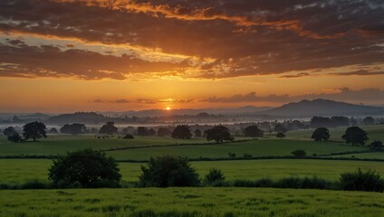 Fototapeta premium Sunset in a serene landscape.