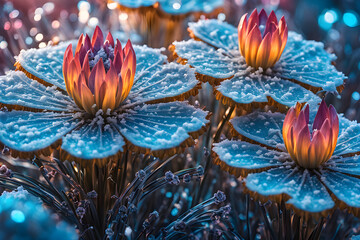Macro View of Icy Winter Flowers