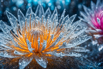 Macro View of Icy Winter Flowers